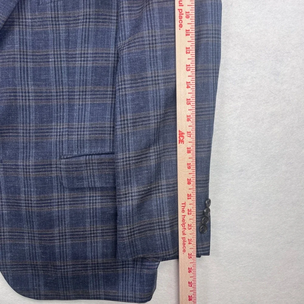 Jos A Bank Blue Glen Windowpane Plaid Silk Linen Sport Coat Tailored Fit 44R